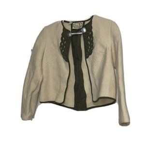 Vtg Original Salzburger Made In Austria Wool Open Jacket Cardigan Sz M Ivory